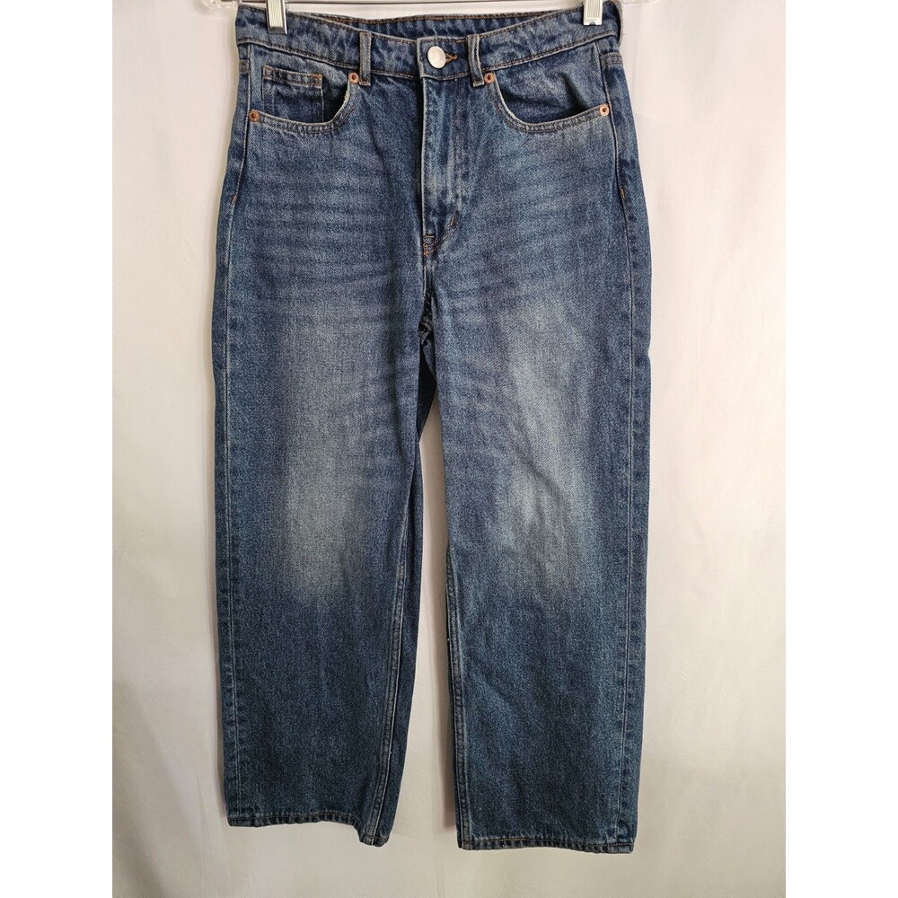 Monki Wide Leg Crop Jeans Womens Size 25 High Rise Blue 100 Cotton Denim